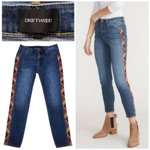 DRIFTWOOD Blue Jeans with Red and Brown Accents